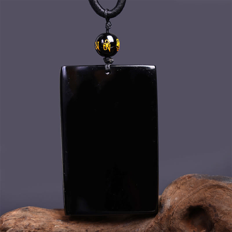 KarmaRipple's Authentic Black Obsidian Rectangular Dragon Engraved Success Pendant Necklace p15