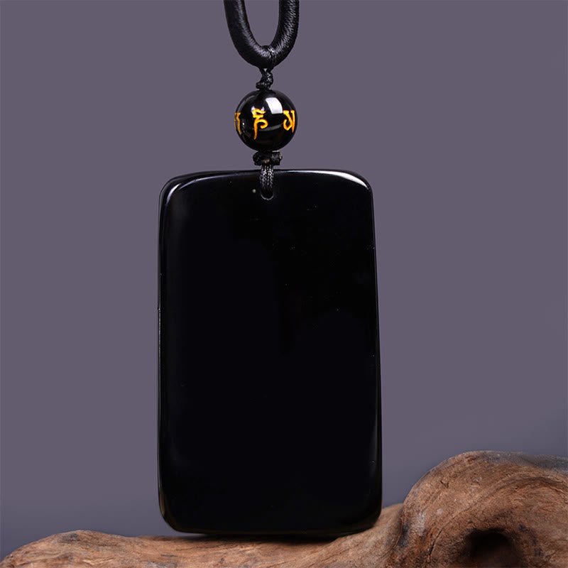 KarmaRipple's Authentic Black Obsidian Rectangular Dragon Engraved Success Pendant Necklace p6