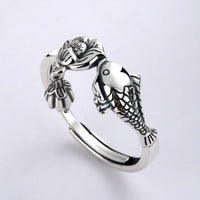 KarmaRipple's 925 Sterling Silver Koi Fish Lotus Flower Success Ring