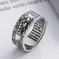 KarmaRipple's 925 Sterling Silver PiXiu Scripture Carved Wealth Adjustable Ring