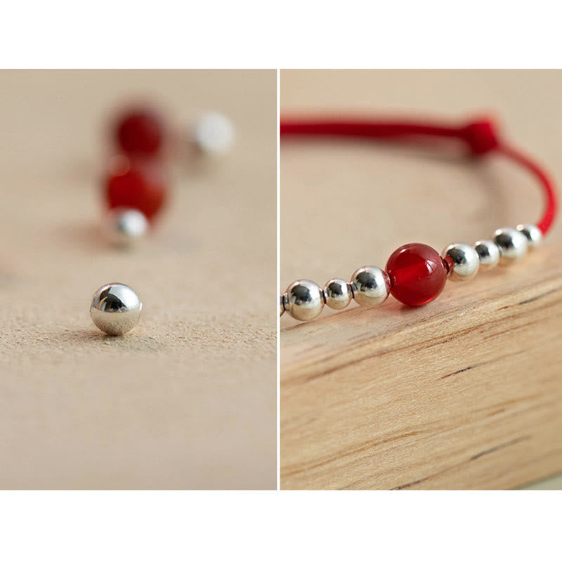 KarmaRipple's Handmade 925 Sterling Silver Fu Character Red Agate Fortune Woven Ultra-Thin Rope Bracelet p7