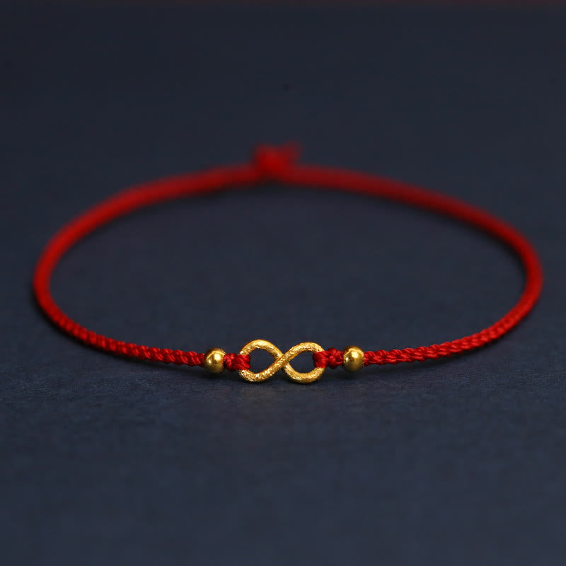 KarmaRipple's 999 Gold Mobius Infinite Love Fu Character Bronze Coin Protection Handmade Ultra-Thin Rope Bracelet p28