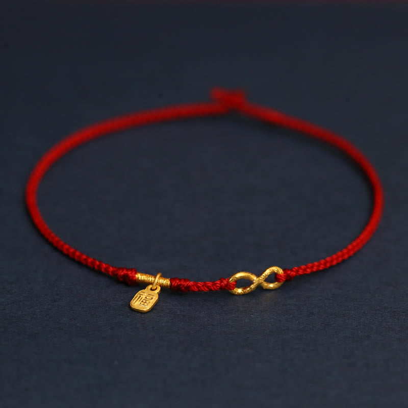 KarmaRipple's 999 Gold Mobius Infinite Love Fu Character Bronze Coin Protection Handmade Ultra-Thin Rope Bracelet p3