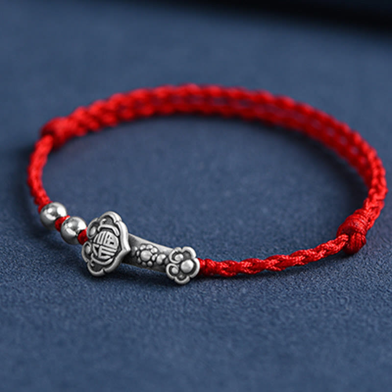 KarmaRipple's Handmade 999 Sterling Silver Fu Character Wish Ruyi Handle Fortune Rope Bracelet Anklet p13