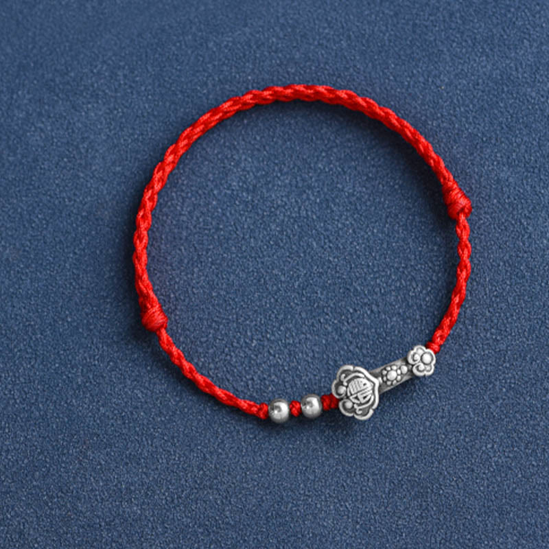 KarmaRipple's Handmade 999 Sterling Silver Fu Character Wish Ruyi Handle Fortune Rope Bracelet Anklet p17