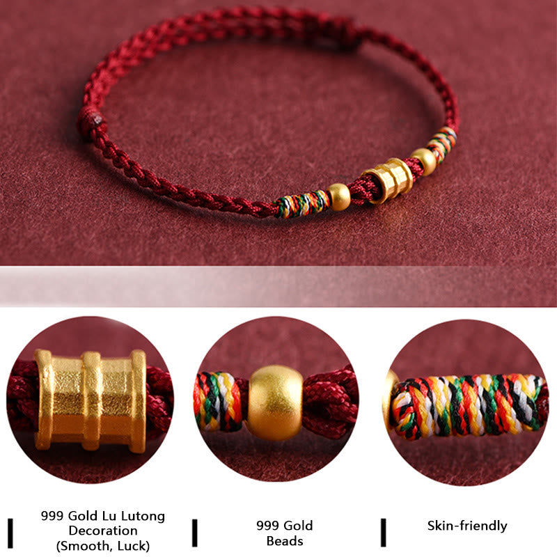 KarmaRipple's 999 Gold Small Bucket Shape Design Handmade Luck?Braided Rope Bracelet Anklet p7