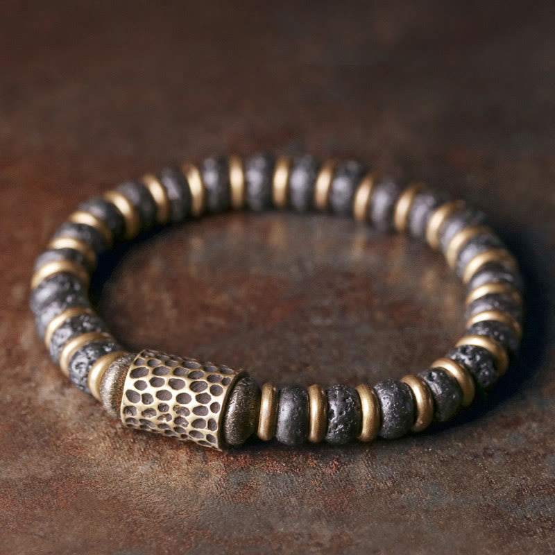 KarmaRipple's Vintage Lava Rock Beadwork Calm Bronze Bracelet p12
