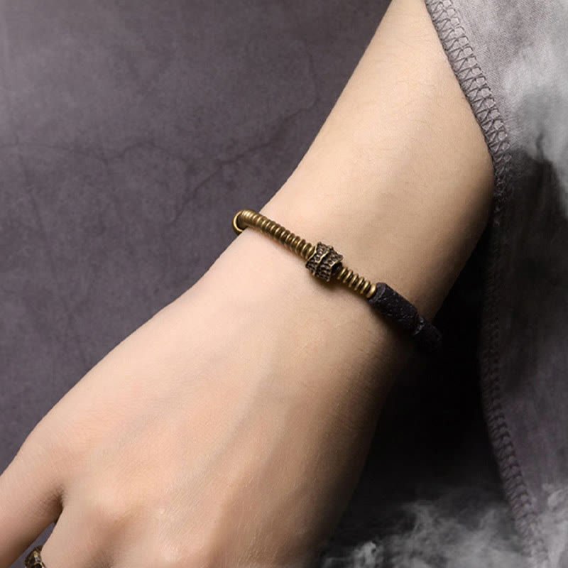 KarmaRipple's Fortune Wealth Black Lava Rock Beadwork Bronze Bracelet p4