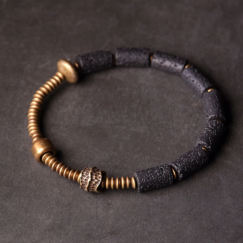 KarmaRipple's Fortune Wealth Black Lava Rock Beadwork Bronze Bracelet p1