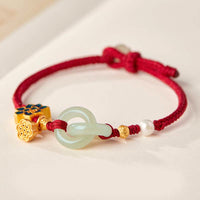 KarmaRipple's Hetian Jade Lotus Peace Buckle Woven Rope Fortune Bracelet
