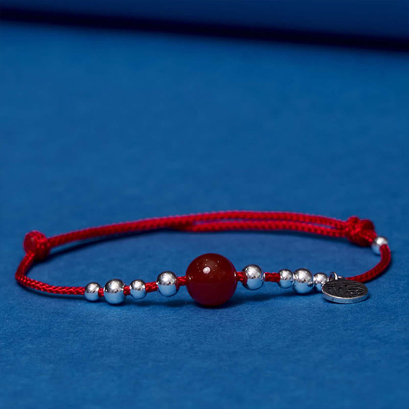KarmaRipple's Handmade 925 Sterling Silver Fu Character Red Agate Fortune Woven Ultra-Thin Rope Bracelet p4