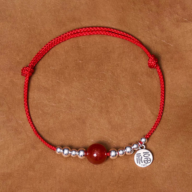 KarmaRipple's Handmade 925 Sterling Silver Fu Character Red Agate Fortune Woven Ultra-Thin Rope Bracelet p15