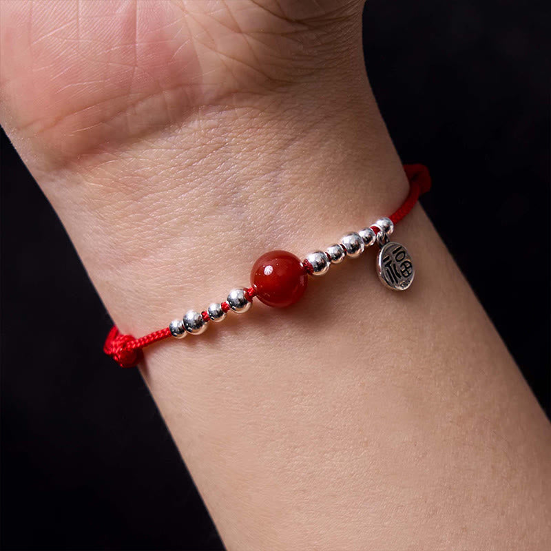 KarmaRipple's Handmade 925 Sterling Silver Fu Character Red Agate Fortune Woven Ultra-Thin Rope Bracelet p5