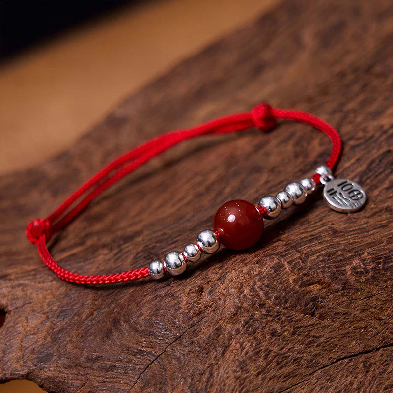 KarmaRipple's Handmade 925 Sterling Silver Fu Character Red Agate Fortune Woven Ultra-Thin Rope Bracelet p3