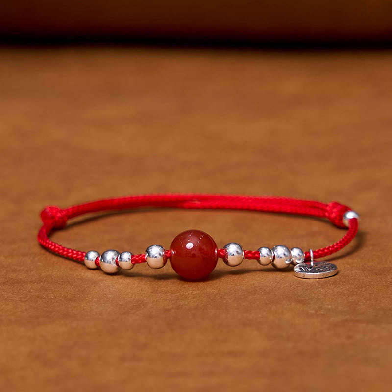 KarmaRipple's Handmade 925 Sterling Silver Fu Character Red Agate Fortune Woven Ultra-Thin Rope Bracelet p2