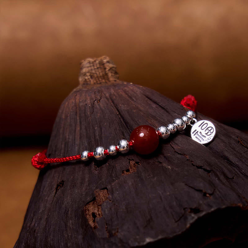 KarmaRipple's Handmade 925 Sterling Silver Fu Character Red Agate Fortune Woven Ultra-Thin Rope Bracelet p6