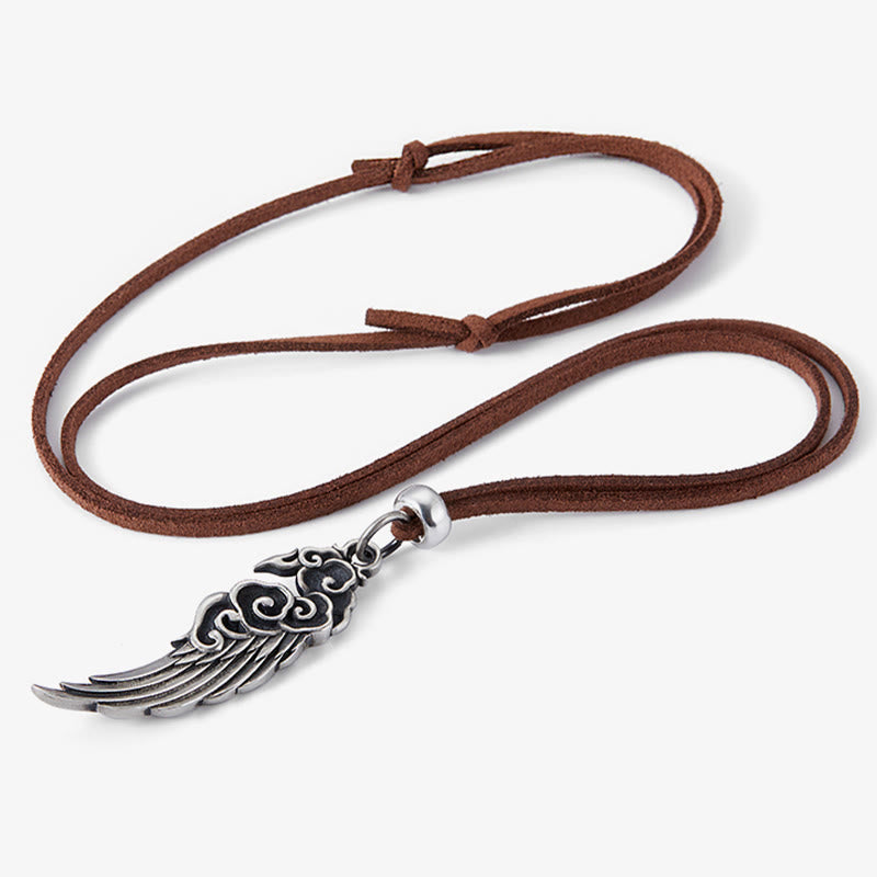 KarmaRipple's 925 Sterling Silver Auspicious Clouds Wing Cotton Rope?Deerskin Rope Pendant Necklace p4