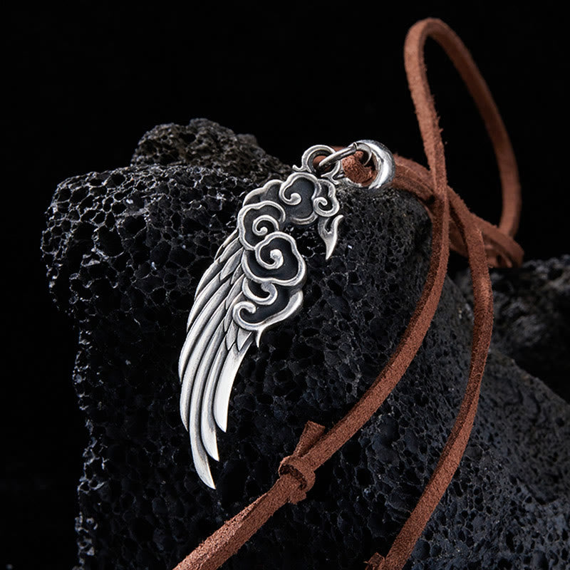 KarmaRipple's 925 Sterling Silver Auspicious Clouds Wing Cotton Rope?Deerskin Rope Pendant Necklace p13