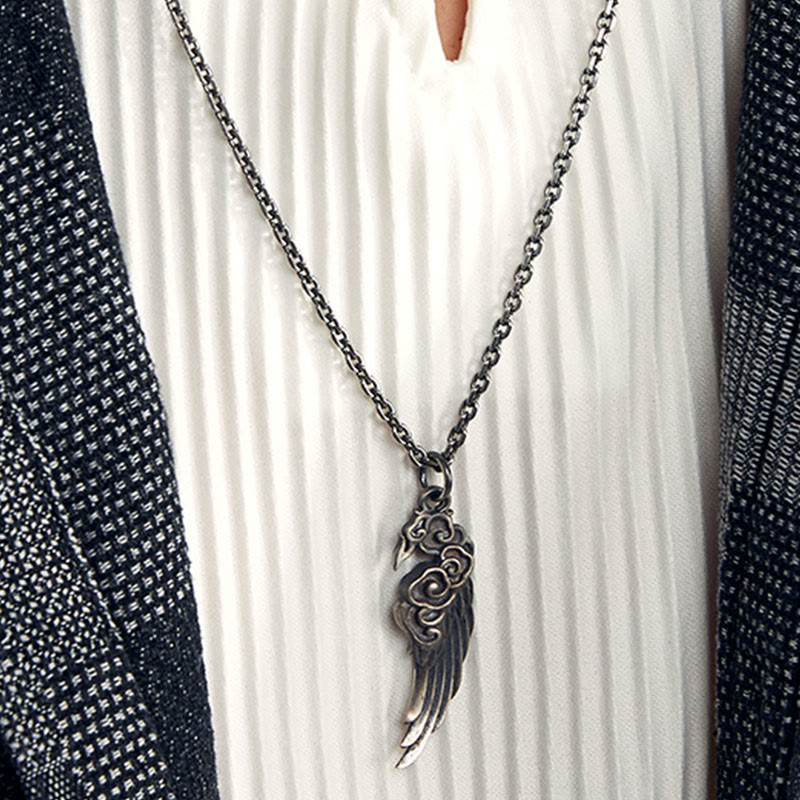 KarmaRipple's 925 Sterling Silver Auspicious Clouds Wing Cotton Rope?Deerskin Rope Pendant Necklace p8