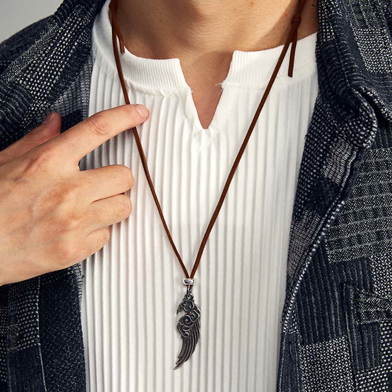 KarmaRipple's 925 Sterling Silver Auspicious Clouds Wing Cotton Rope?Deerskin Rope Pendant Necklace p6