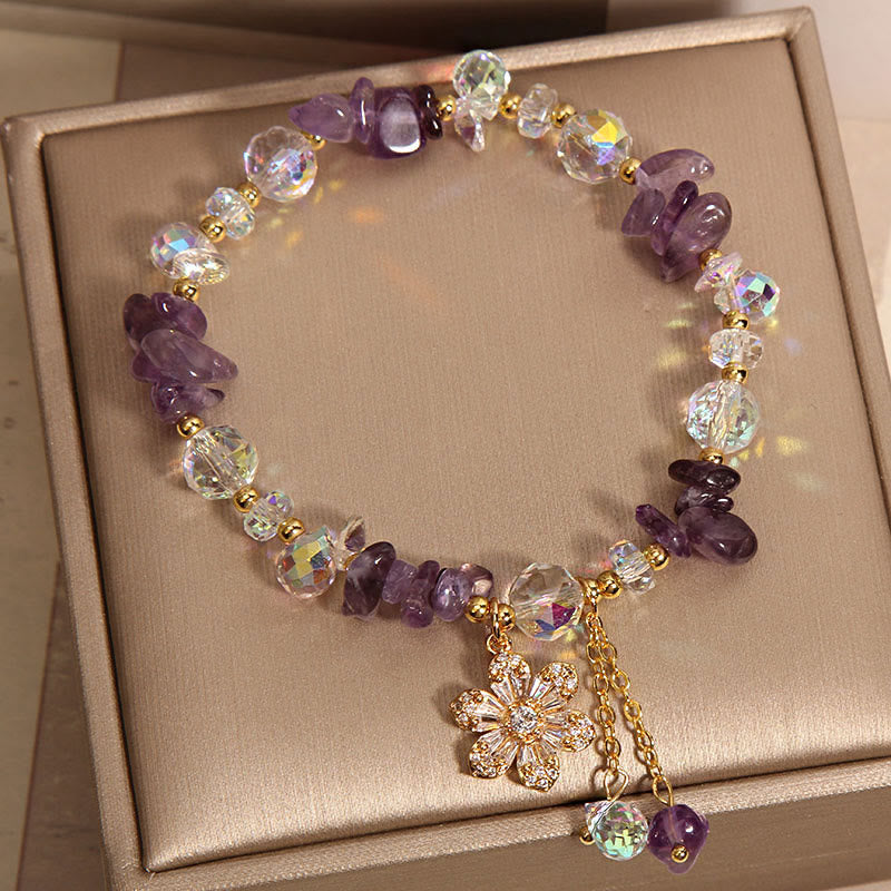 KarmaRipple's Amethyst Citrine Ivory Gemstone Zircon Flower Spiritual Balancing Bracelet p4