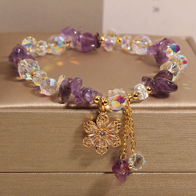 KarmaRipple's Amethyst Citrine Ivory Gemstone Zircon Flower Spiritual Balancing Bracelet p6