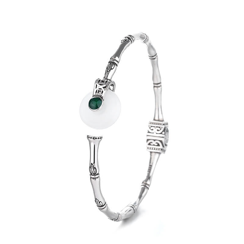KarmaRipple's Ivory Jade Peace Buckle Bamboo Design Fortune Bronze Cuff Bracelet Bangle p6