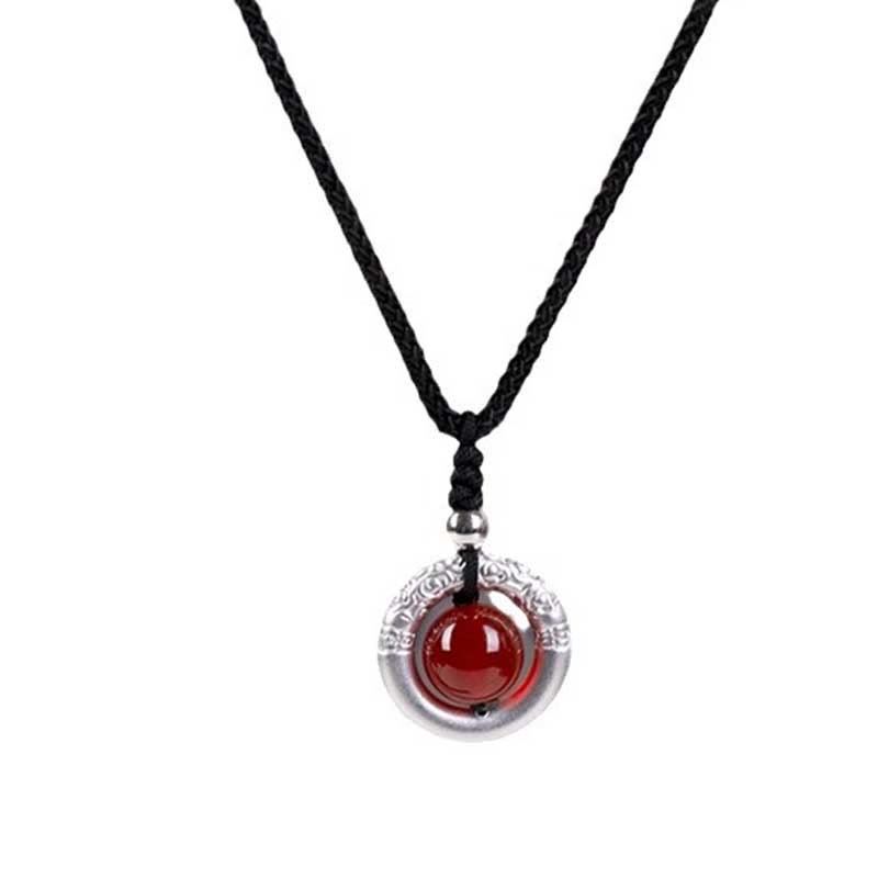 KarmaRipple's 999 Sterling Silver Red Agate Peace Buckle Blessing Pendant Necklace p12