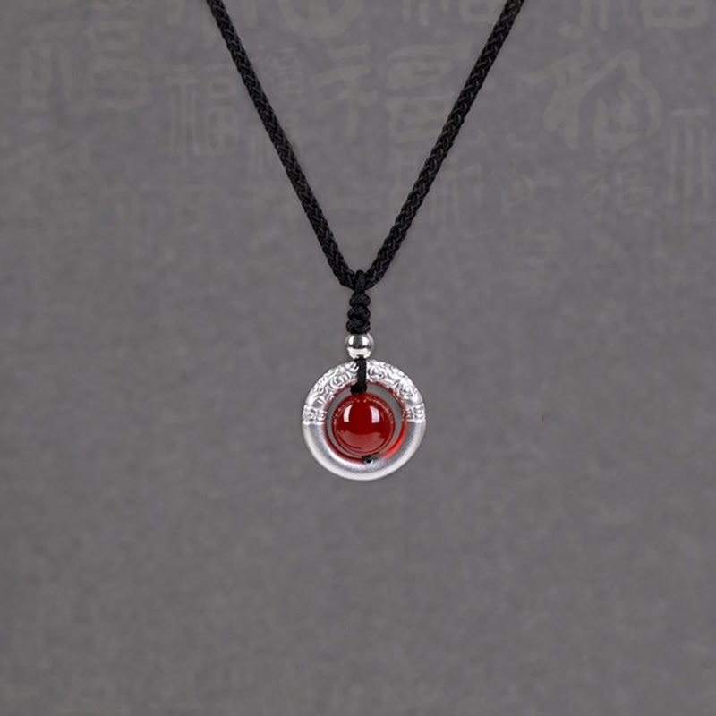 KarmaRipple's 999 Sterling Silver Red Agate Peace Buckle Blessing Pendant Necklace p9