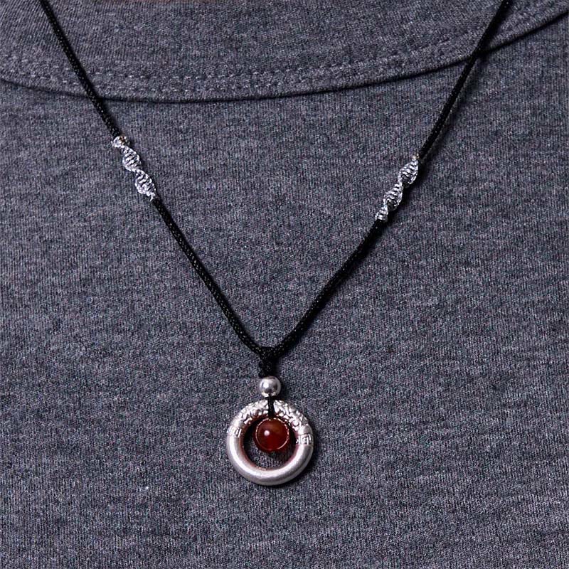 KarmaRipple's 999 Sterling Silver Red Agate Peace Buckle Blessing Pendant Necklace p11