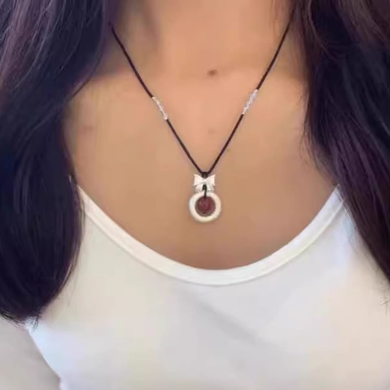 KarmaRipple's 999 Sterling Silver Red Agate Peace Buckle Blessing Pendant Necklace p2