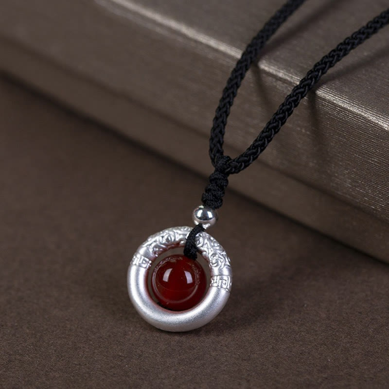 KarmaRipple's 999 Sterling Silver Red Agate Peace Buckle Blessing Pendant Necklace p13
