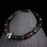 KarmaRipple's Ebony Wood Rectangular Beadwork Dzi Bead Balance Bracelet