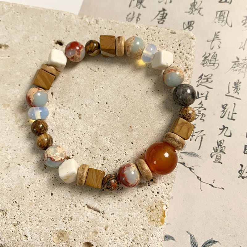 KarmaRipple's Red Agate Shoushan Stone Ivory Turquoise Calm Blessing Bracelet p9