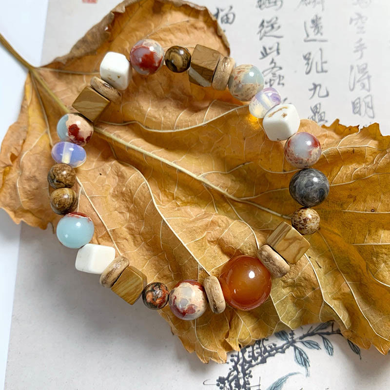 KarmaRipple's Red Agate Shoushan Stone Ivory Turquoise Calm Blessing Bracelet p11