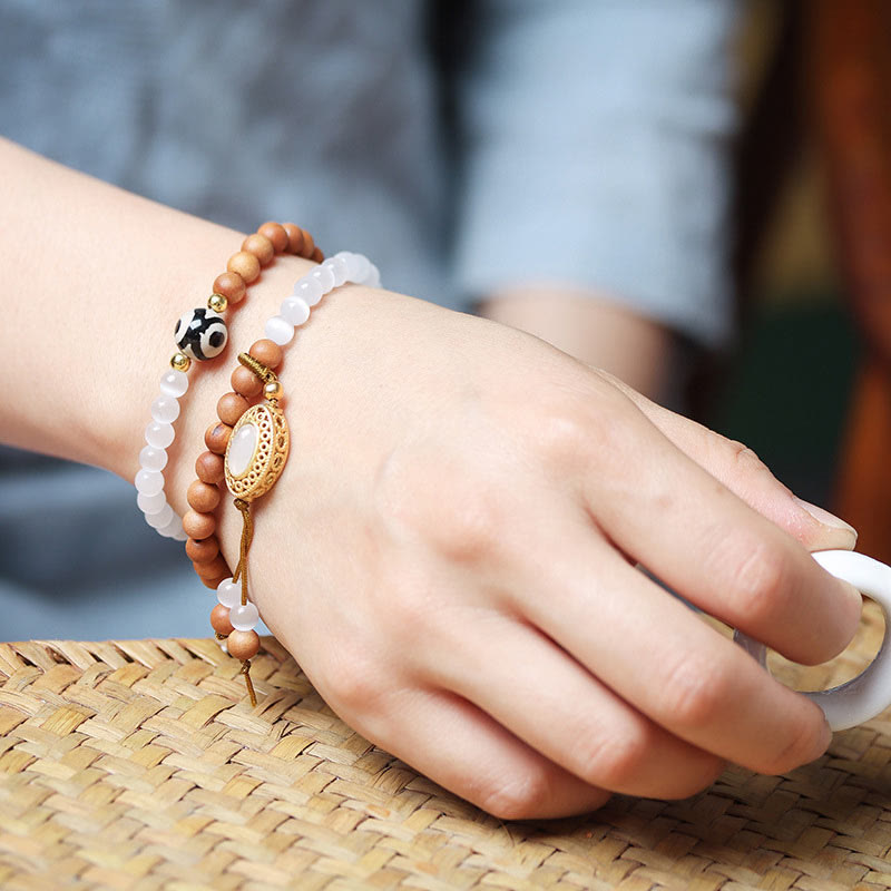 KarmaRipple's Sandalwood Cat's Eye Three-eyed Dzi Bead Gemstone Protectioin Bracelet p10