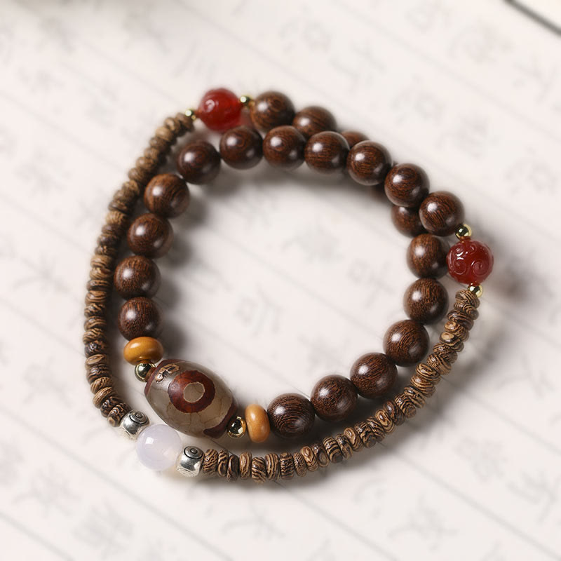 KarmaRipple's Ebony Sandalwood Green Sandalwood Dzi Bead Balance Calm Double Wrap Bracelet p20