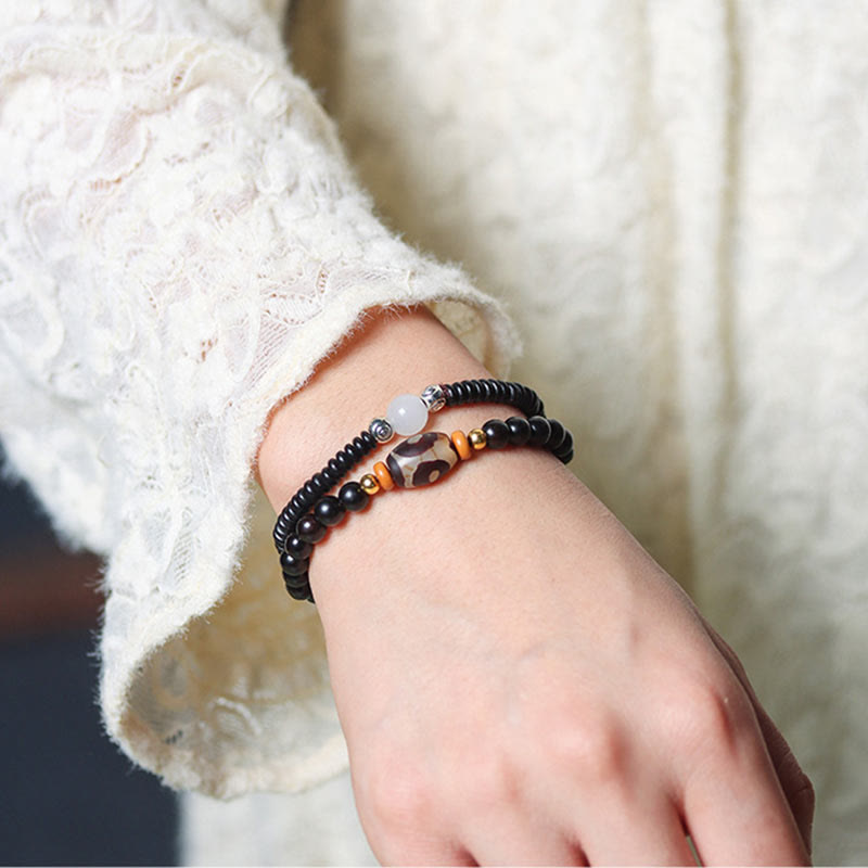 KarmaRipple's Ebony Sandalwood Green Sandalwood Dzi Bead Balance Calm Double Wrap Bracelet p7