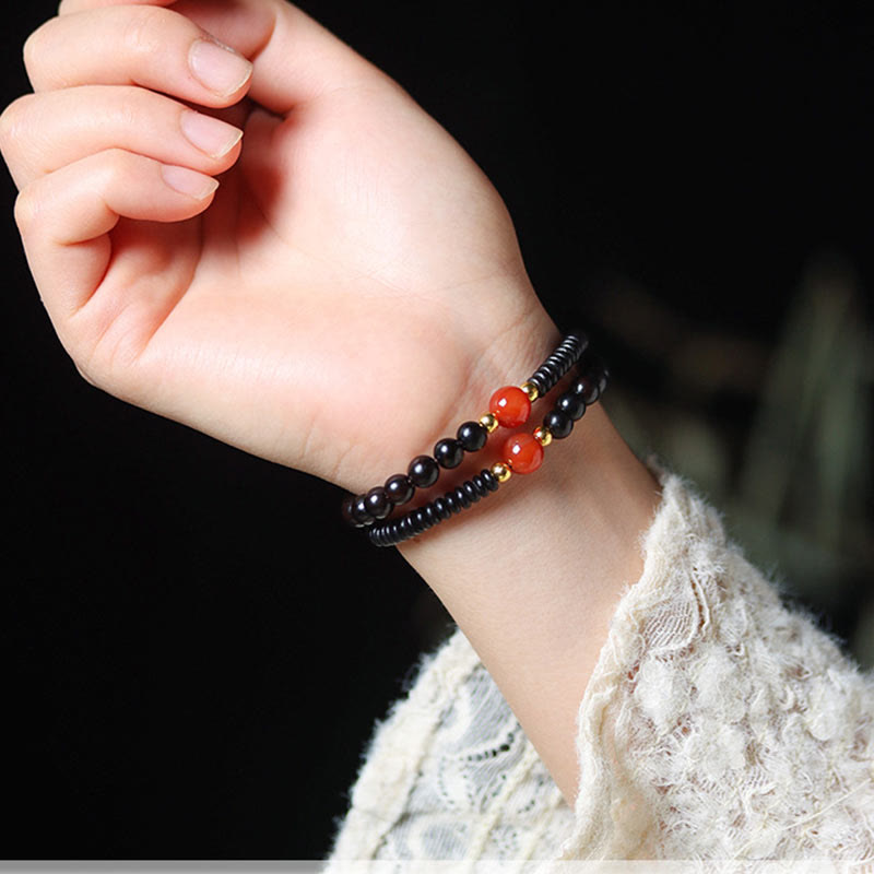 KarmaRipple's Ebony Sandalwood Green Sandalwood Dzi Bead Balance Calm Double Wrap Bracelet p13