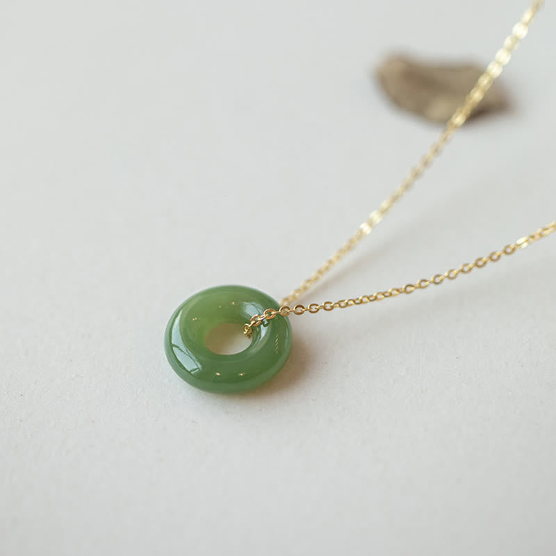 KarmaRipple's 925 Sterling Silver Plated Gold Hetian Jade Peace Buckle Pendant Necklace p9