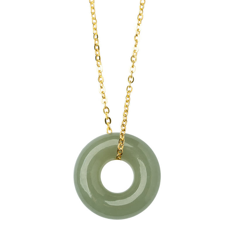 KarmaRipple's 925 Sterling Silver Plated Gold Hetian Jade Peace Buckle Pendant Necklace p12