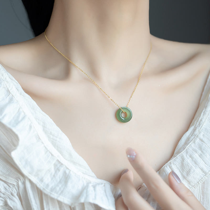 KarmaRipple's 925 Sterling Silver Plated Gold Hetian Jade Peace Buckle Pendant Necklace p11