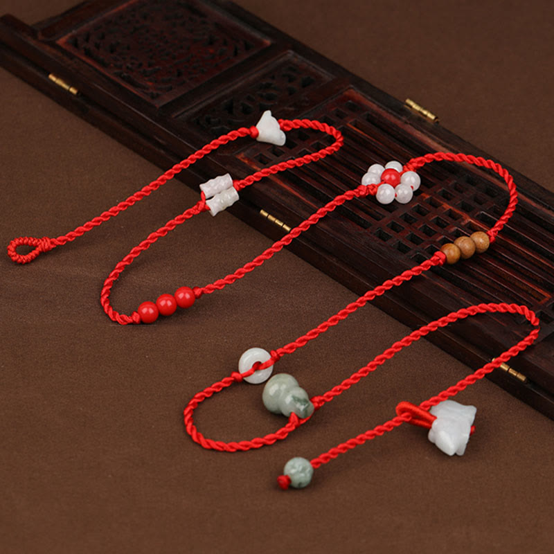 KarmaRipple's Chinese Zodiac Peach Wood Blessing Red String Belly Chain p24