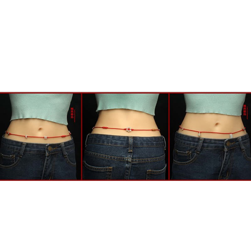 KarmaRipple's Chinese Zodiac Peach Wood Blessing Red String Belly Chain p8