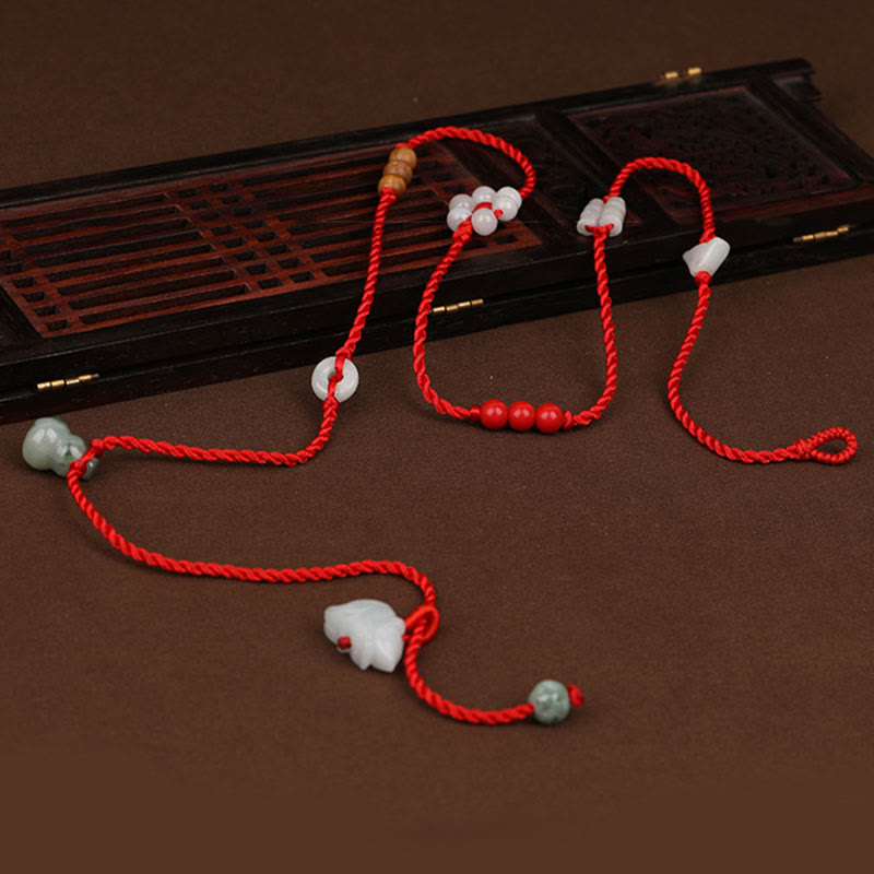 KarmaRipple's Chinese Zodiac Peach Wood Blessing Red String Belly Chain p11