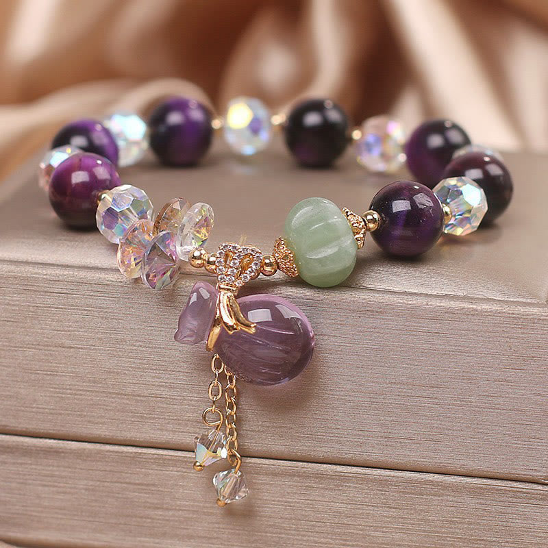 KarmaRipple's Purple Tiger Eye Ivory Gemstone Amethyst Jade Bravery Bracelet p2