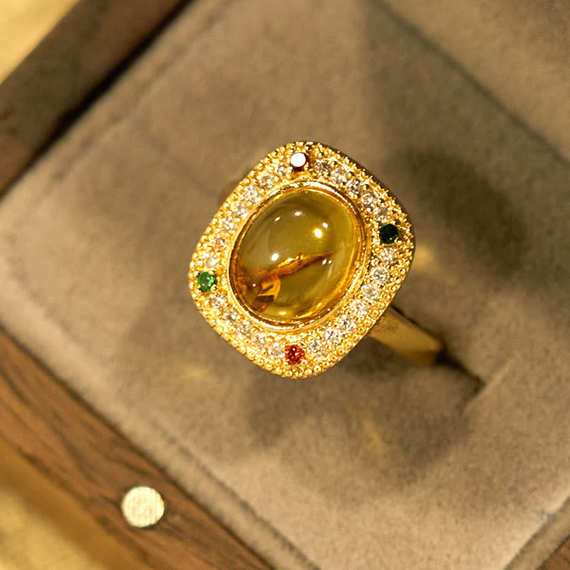 KarmaRipple's Authentic Amber Flower Square Support Full Diamond Confidence Ring p4