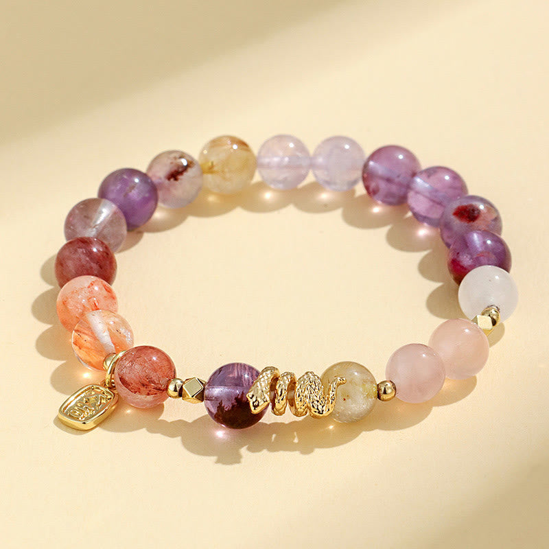 KarmaRipple's Various Gemstone Pink Gemstone Amethyst Year Of The Snake Fortunate Bracelet p1