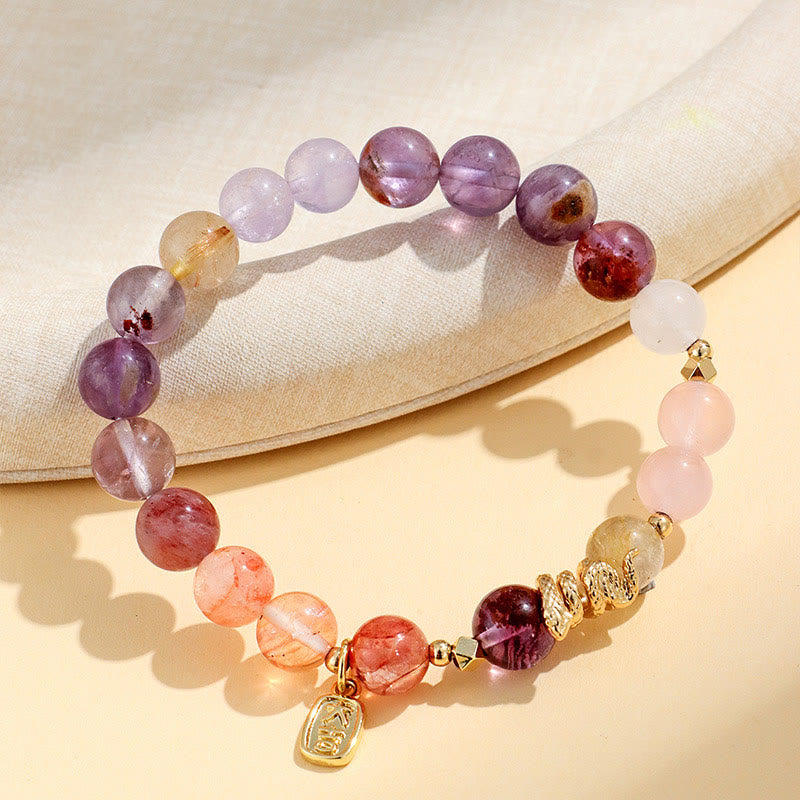 KarmaRipple's Various Gemstone Pink Gemstone Amethyst Year Of The Snake Fortunate Bracelet p5