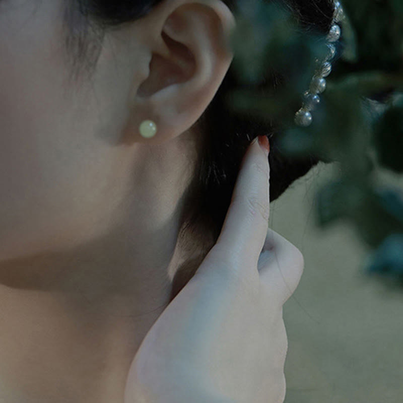 KarmaRipple's Round Jade Beaded Fortune Stud Earrings p8